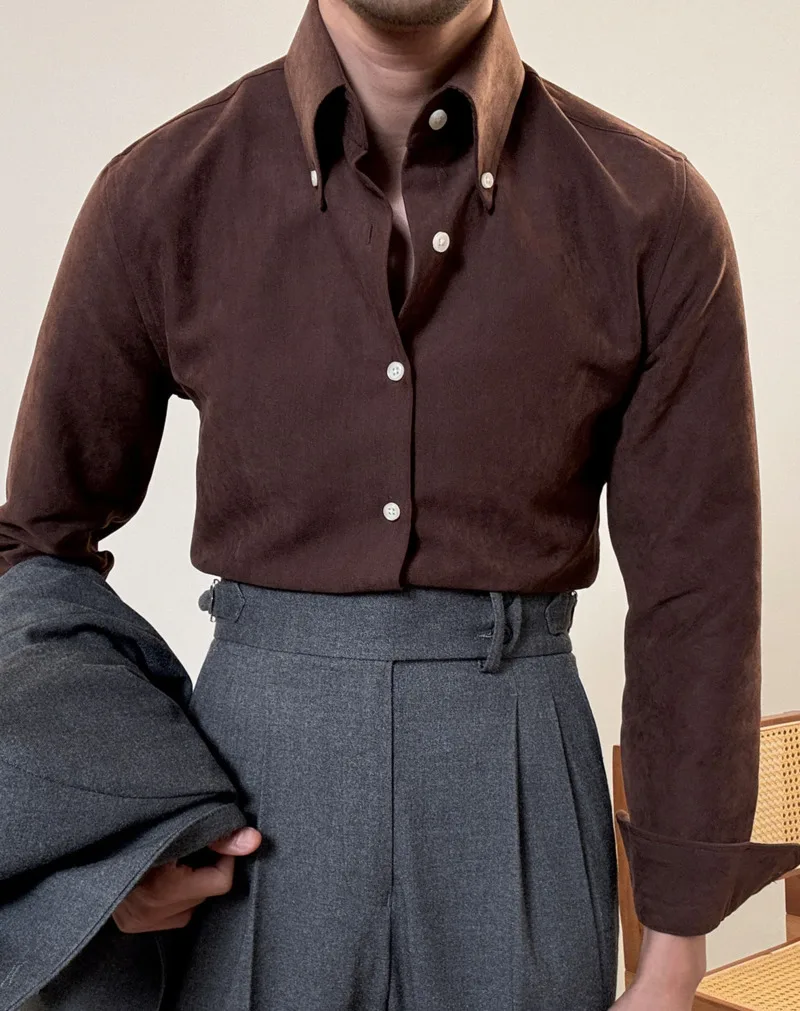 2024 Spring Men Long Sleeve Solid Color Shirt Business Slim Fit Office Men Dress Shirt Social Club Outfits Camiseta Masculina