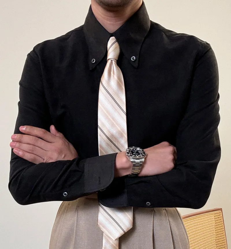 2024 Spring Men Long Sleeve Solid Color Shirt Business Slim Fit Office Men Dress Shirt Social Club Outfits Camiseta Masculina