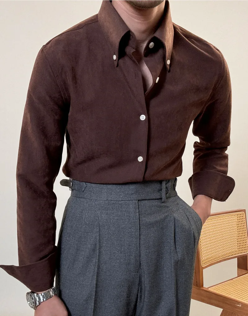 2024 Spring Men Long Sleeve Solid Color Shirt Business Slim Fit Office Men Dress Shirt Social Club Outfits Camiseta Masculina