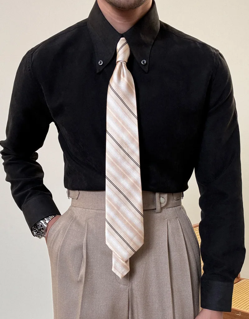 2024 Spring Men Long Sleeve Solid Color Shirt Business Slim Fit Office Men Dress Shirt Social Club Outfits Camiseta Masculina