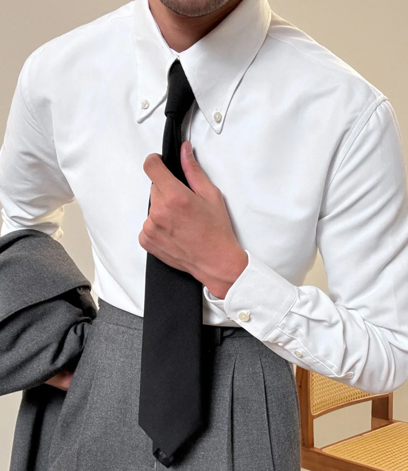 2024 Spring Men Long Sleeve Solid Color Shirt Business Slim Fit Office Men Dress Shirt Social Club Outfits Camiseta Masculina