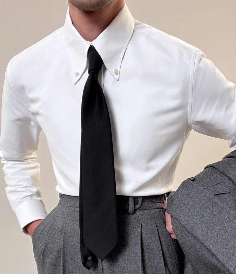 2024 Spring Men Long Sleeve Solid Color Shirt Business Slim Fit Office Men Dress Shirt Social Club Outfits Camiseta Masculina