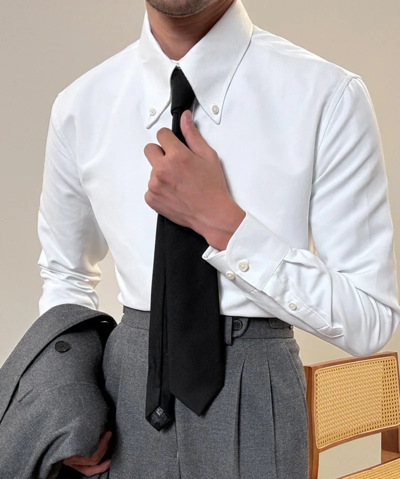 2024 Spring Men Long Sleeve Solid Color Shirt Business Slim Fit Office Men Dress Shirt Social Club Outfits Camiseta Masculina