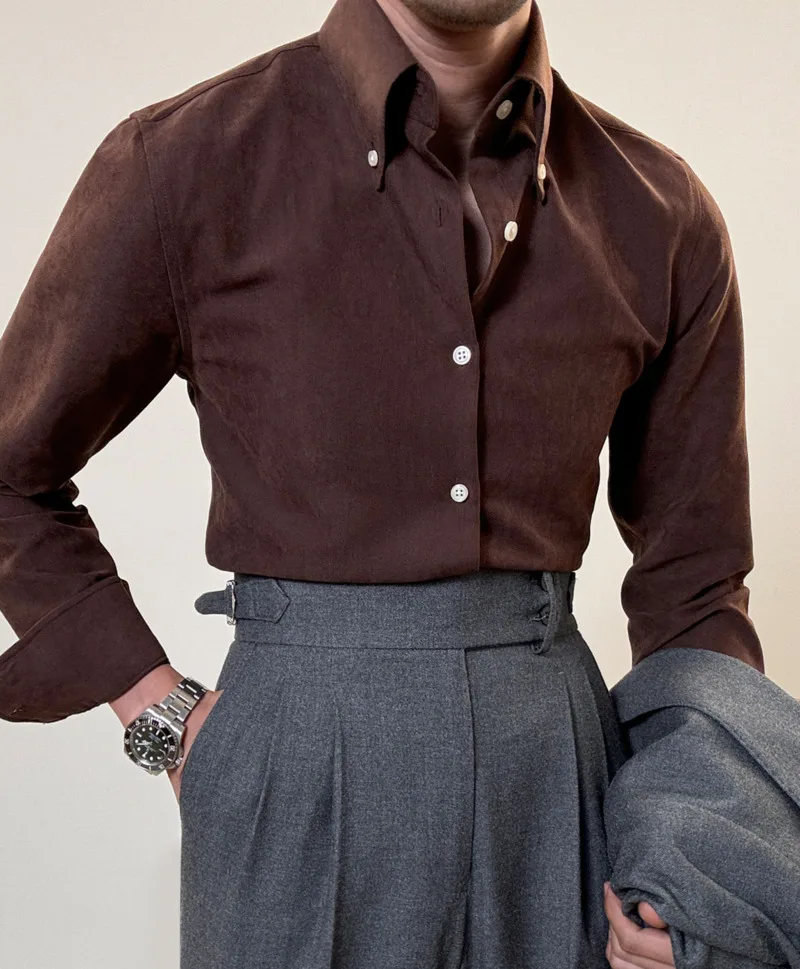 2024 Spring Men Long Sleeve Solid Color Shirt Business Slim Fit Office Men Dress Shirt Social Club Outfits Camiseta Masculina
