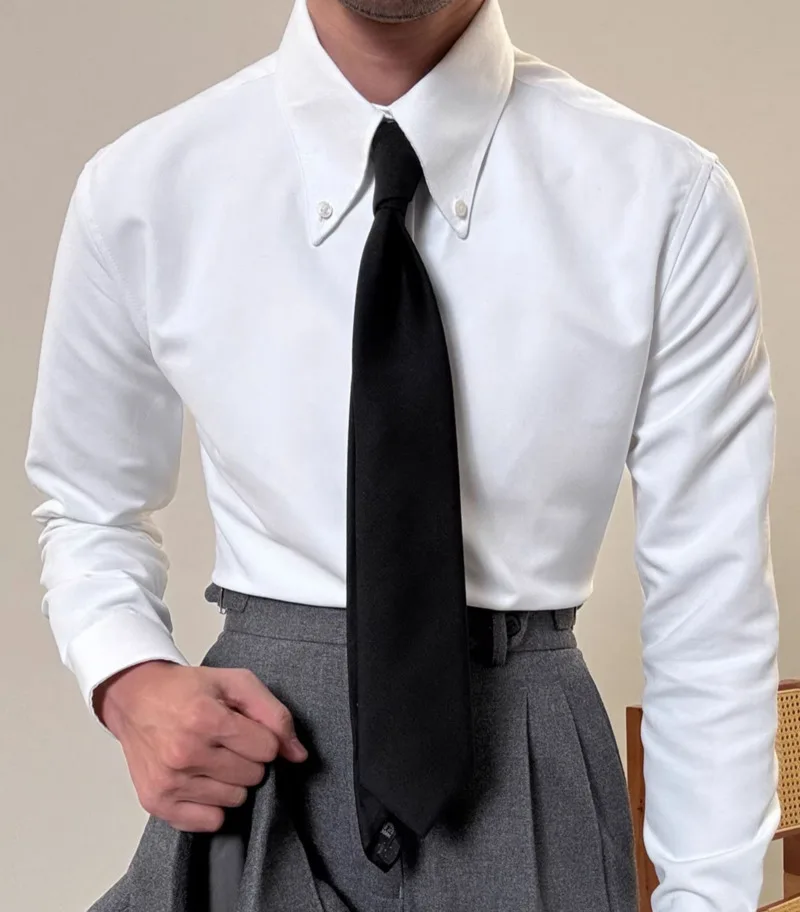 2024 Spring Men Long Sleeve Solid Color Shirt Business Slim Fit Office Men Dress Shirt Social Club Outfits Camiseta Masculina