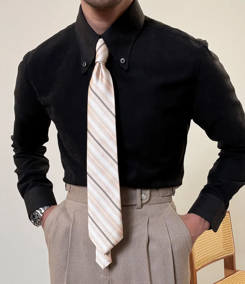 2024 Spring Men Long Sleeve Solid Color Shirt Business Slim Fit Office Men Dress Shirt Social Club Outfits Camiseta Masculina