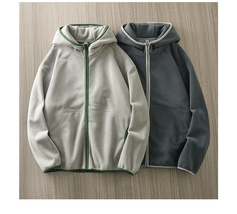 DUKEEN Men's Double-Sided Fleece Hoodie Autumn and Winter Warm Windbreaks 7A Antimicrobial Zipper Jackets for Men