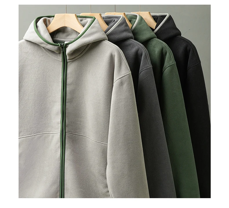 DUKEEN Men's Double-Sided Fleece Hoodie Autumn and Winter Warm Windbreaks 7A Antimicrobial Zipper Jackets for Men