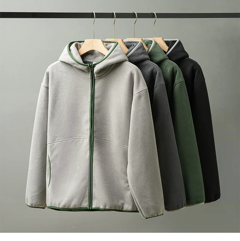 DUKEEN Men's Double-Sided Fleece Hoodie Autumn and Winter Warm Windbreaks 7A Antimicrobial Zipper Jackets for Men