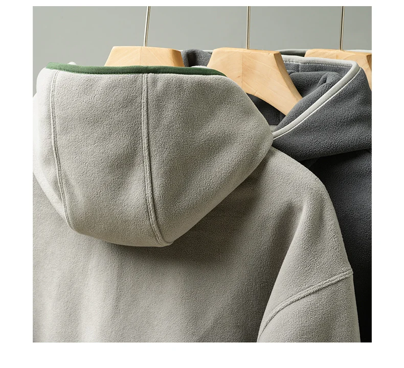 DUKEEN Men's Double-Sided Fleece Hoodie Autumn and Winter Warm Windbreaks 7A Antimicrobial Zipper Jackets for Men