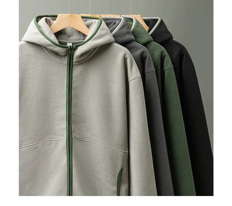 DUKEEN Men's Double-Sided Fleece Hoodie Autumn and Winter Warm Windbreaks 7A Antimicrobial Zipper Jackets for Men