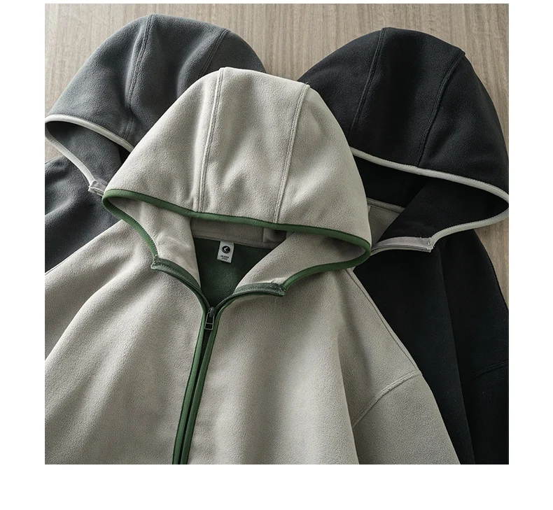 DUKEEN Men's Double-Sided Fleece Hoodie Autumn and Winter Warm Windbreaks 7A Antimicrobial Zipper Jackets for Men