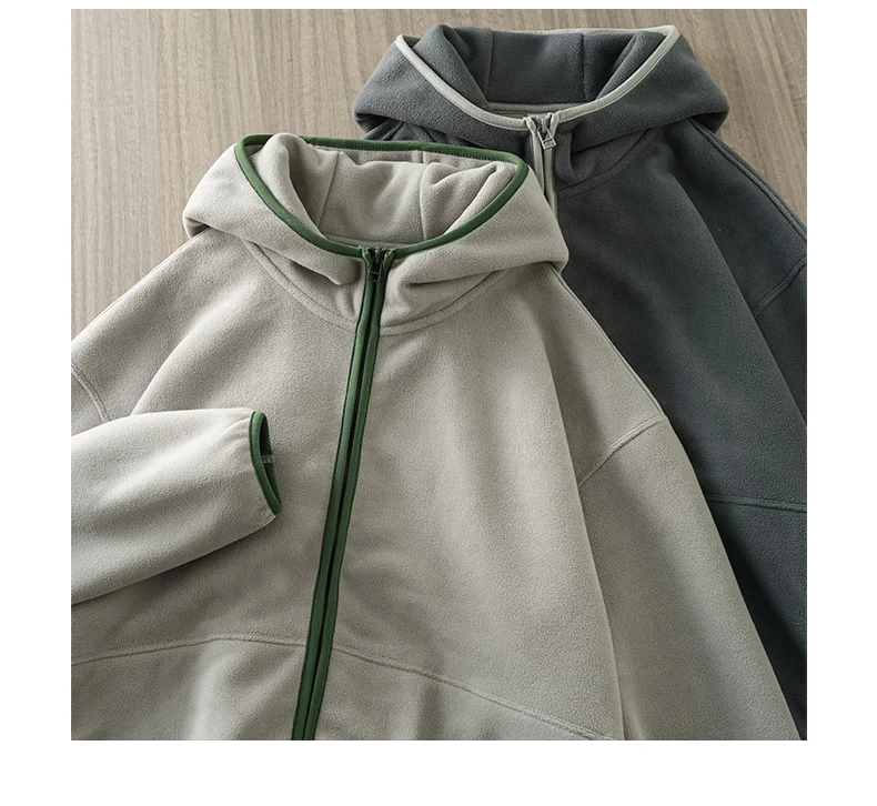 DUKEEN Men's Double-Sided Fleece Hoodie Autumn and Winter Warm Windbreaks 7A Antimicrobial Zipper Jackets for Men