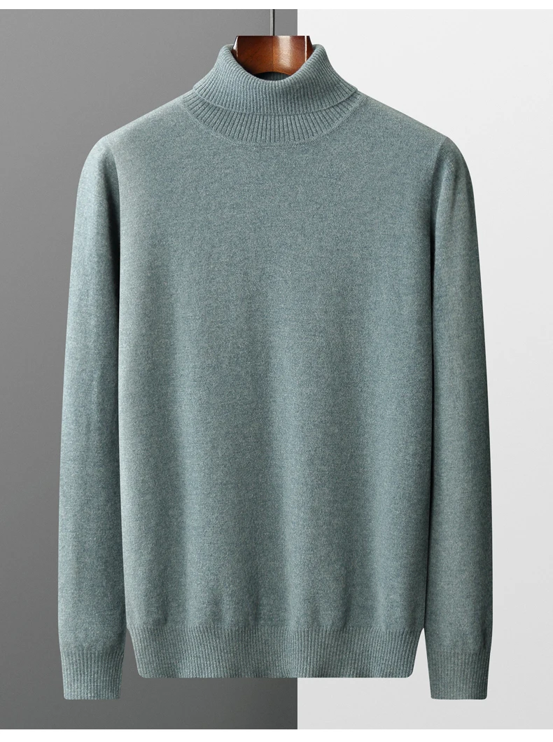 Autumn and winter new 100% pure merino wool pullover men's turtleneck cashmere sweater thickened warm loose solid color top
