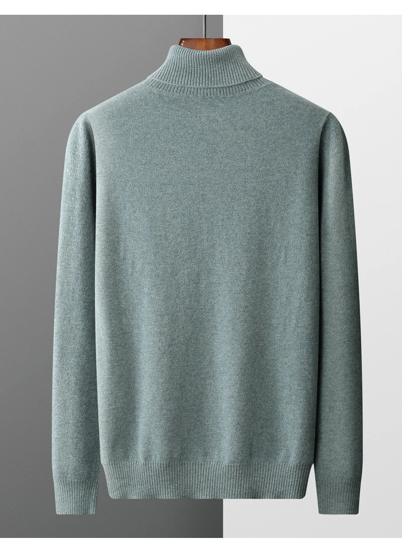 Autumn and winter new 100% pure merino wool pullover men's turtleneck cashmere sweater thickened warm loose solid color top
