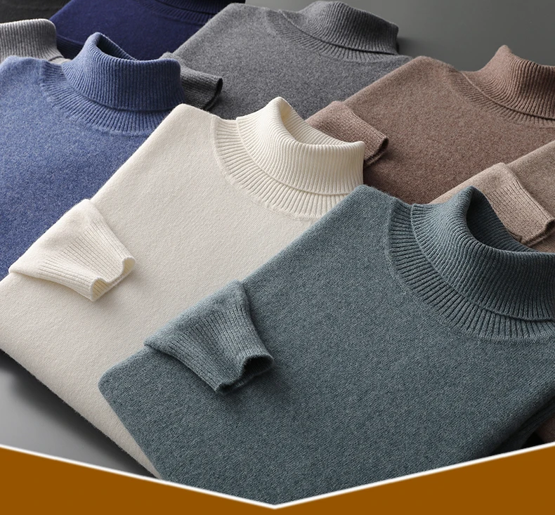 Autumn and winter new 100% pure merino wool pullover men's turtleneck cashmere sweater thickened warm loose solid color top