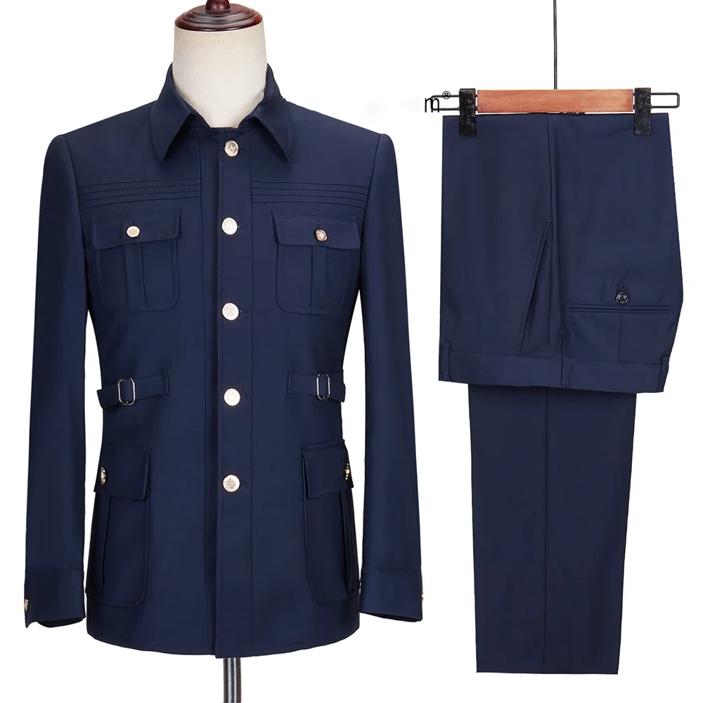 New Fashion  Men's Suits High Quality Stand Collar Single Breasted Suit Male Casual Daily Wedding Two Piece Blazer Pants Set