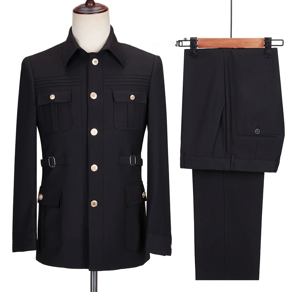 New Fashion  Men's Suits High Quality Stand Collar Single Breasted Suit Male Casual Daily Wedding Two Piece Blazer Pants Set