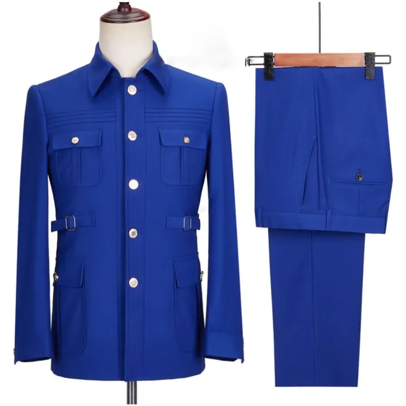 New Fashion  Men's Suits High Quality Stand Collar Single Breasted Suit Male Casual Daily Wedding Two Piece Blazer Pants Set