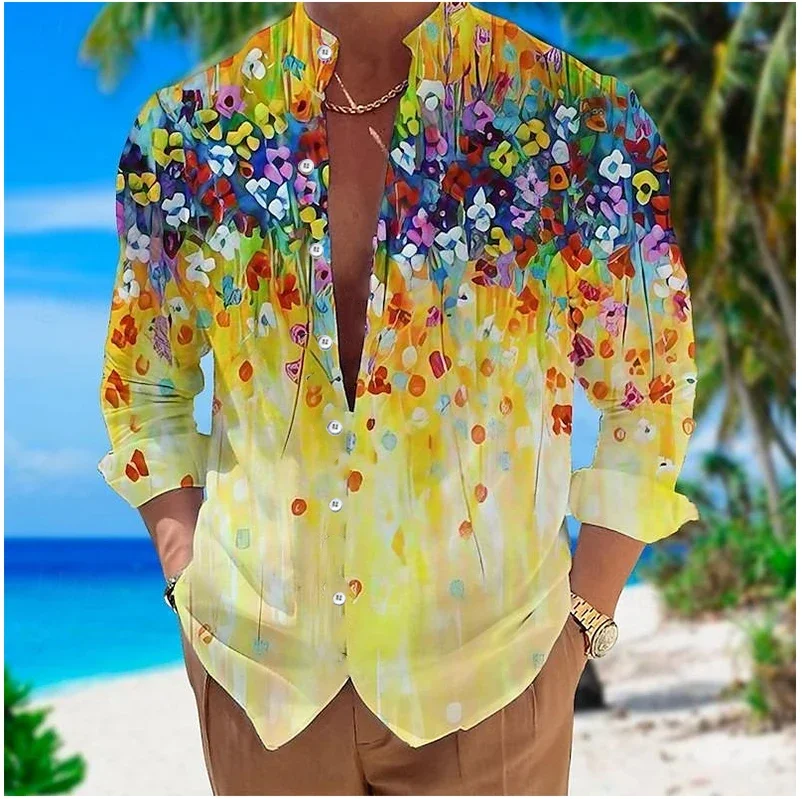 Men's shirt printed stand collar outdoor street long sleeve printed clothing clothing Fashion designer casual comfortable top