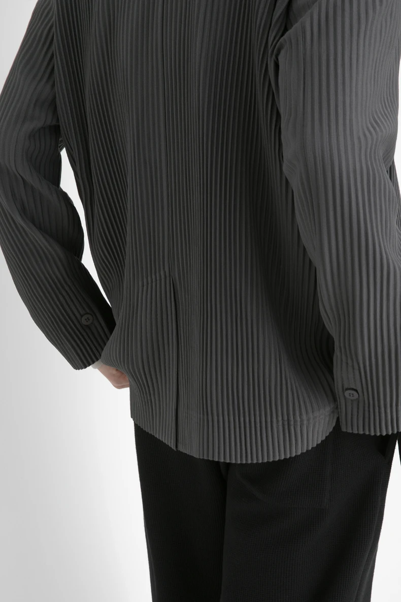 Miyake Pleated Men Blazer Black Slim Fit Stretch Suit Coat Casual Japanese Style Business Daily Wear