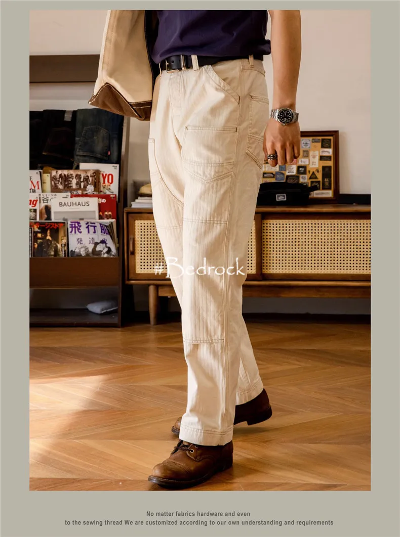 Herringbone Pattern Underground Work Suit Pants For Men High Waist Loose Straight Tube Locomotive Casual Pants Freewheelers Men