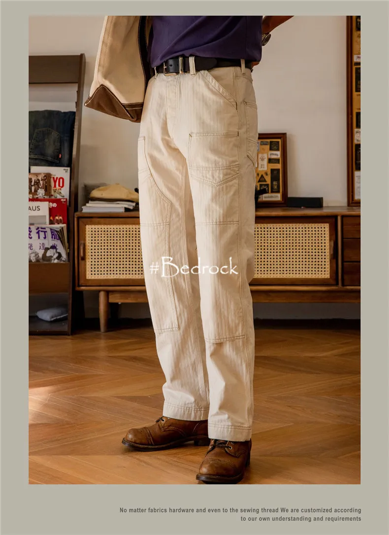 Herringbone Pattern Underground Work Suit Pants For Men High Waist Loose Straight Tube Locomotive Casual Pants Freewheelers Men