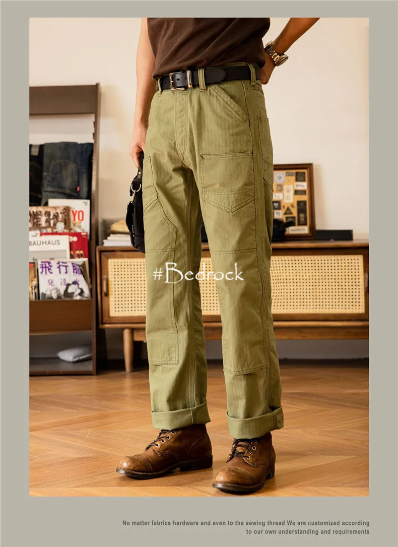 Herringbone Pattern Underground Work Suit Pants For Men High Waist Loose Straight Tube Locomotive Casual Pants Freewheelers Men