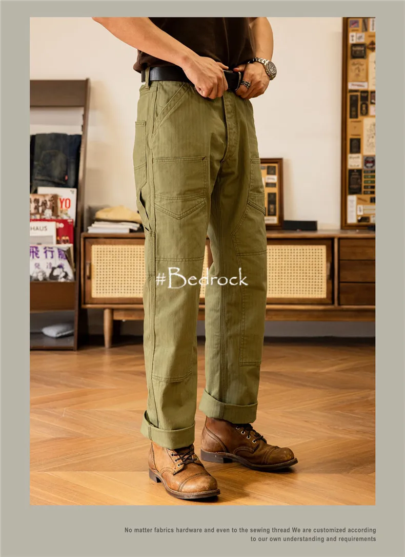 Herringbone Pattern Underground Work Suit Pants For Men High Waist Loose Straight Tube Locomotive Casual Pants Freewheelers Men