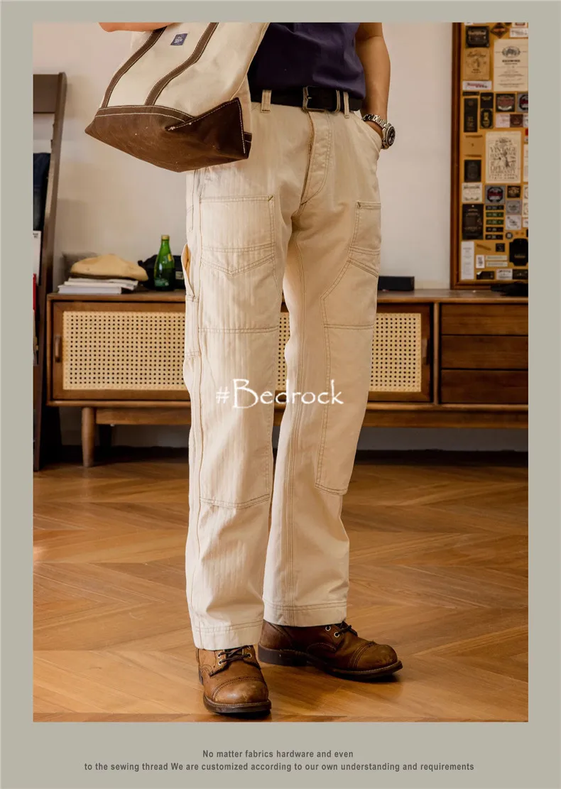 Herringbone Pattern Underground Work Suit Pants For Men High Waist Loose Straight Tube Locomotive Casual Pants Freewheelers Men