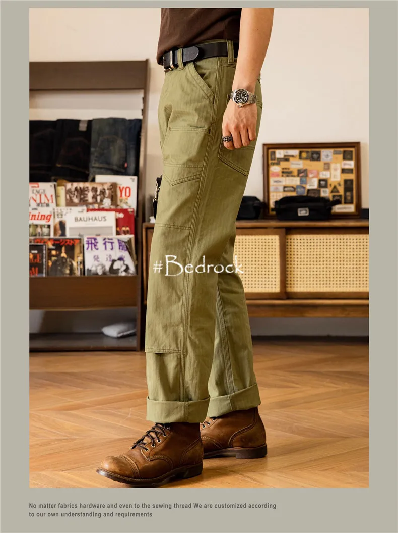 Herringbone Pattern Underground Work Suit Pants For Men High Waist Loose Straight Tube Locomotive Casual Pants Freewheelers Men