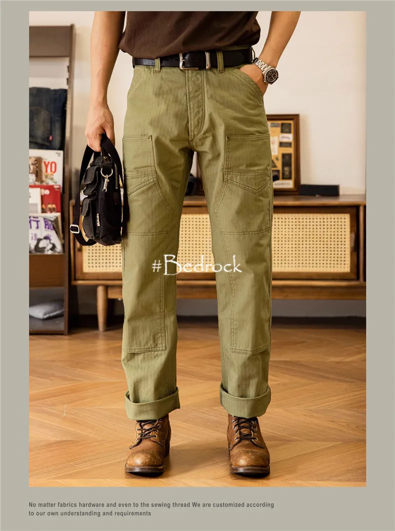 Herringbone Pattern Underground Work Suit Pants For Men High Waist Loose Straight Tube Locomotive Casual Pants Freewheelers Men