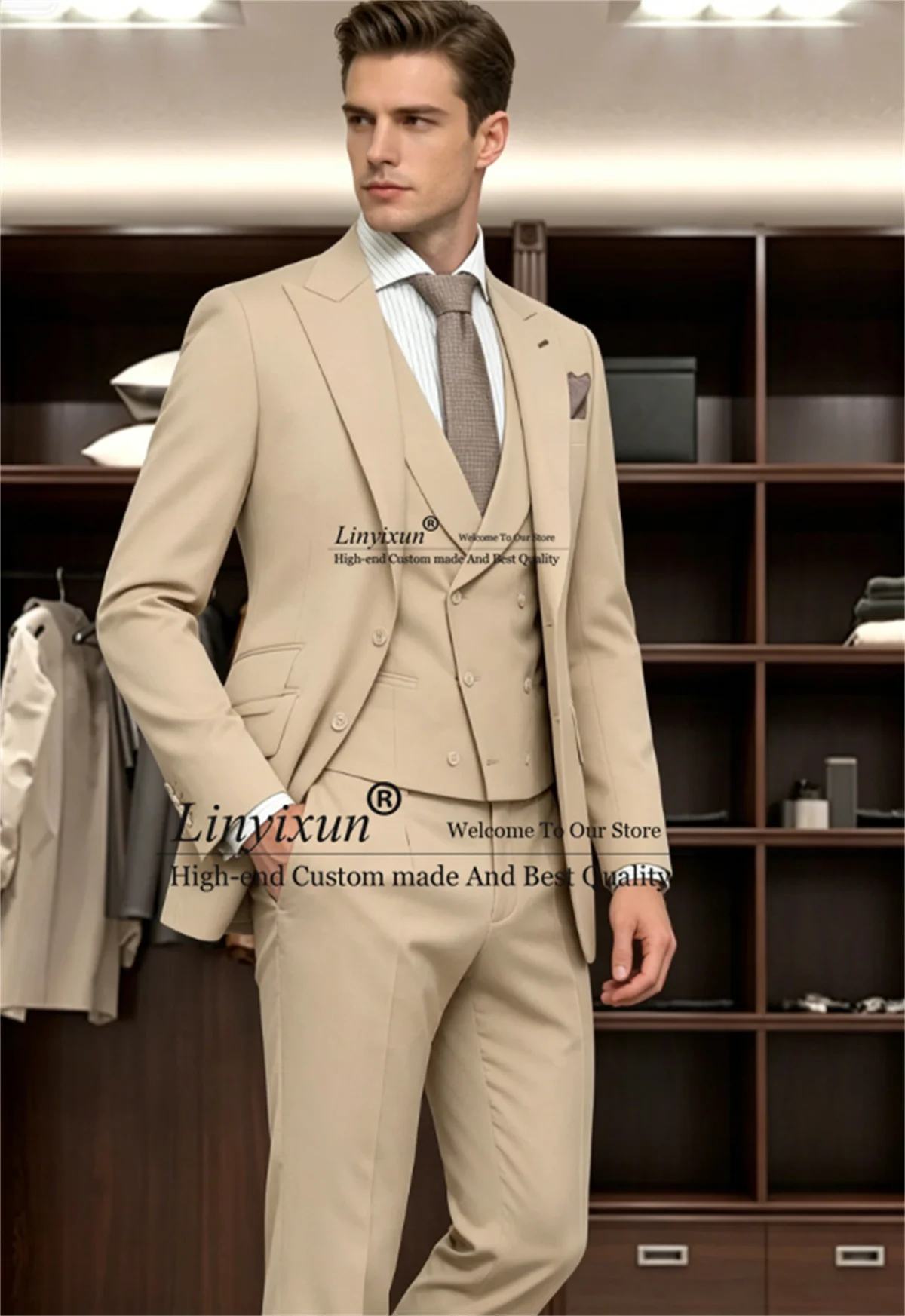 Fashion Man Suit for Wedding Slim Peaked Lapel Multiple Button Customized Business Office Men 2 Piece Set Groom Tuxedo Outfit
