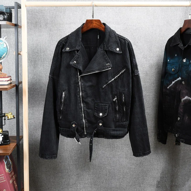 Coat Men Denim Coats Turn Down Collar Jackets Zipper Full Sleeve Vintage Washed Diatressed Y2k Streetwear Casual Spliced Jacket