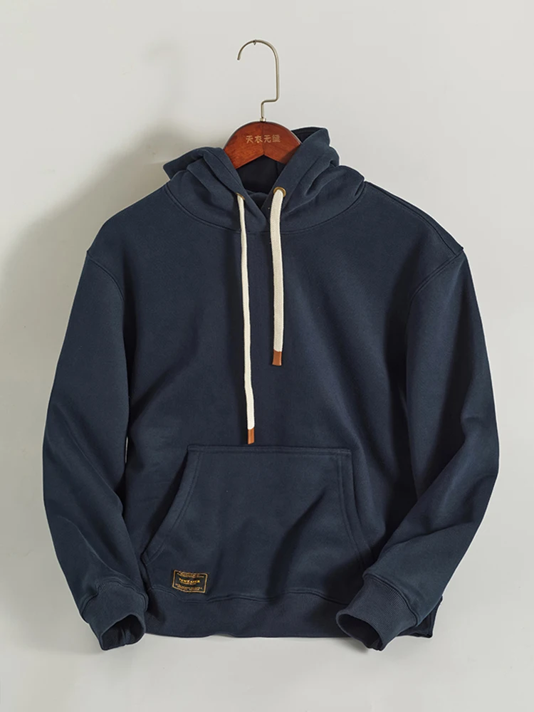 Autumn Winter American Retro Hooded Kangaroo Pocket Sweatershirts Men's Fashion Loose Casual Heavyweight Velvet Pullover Hoodies