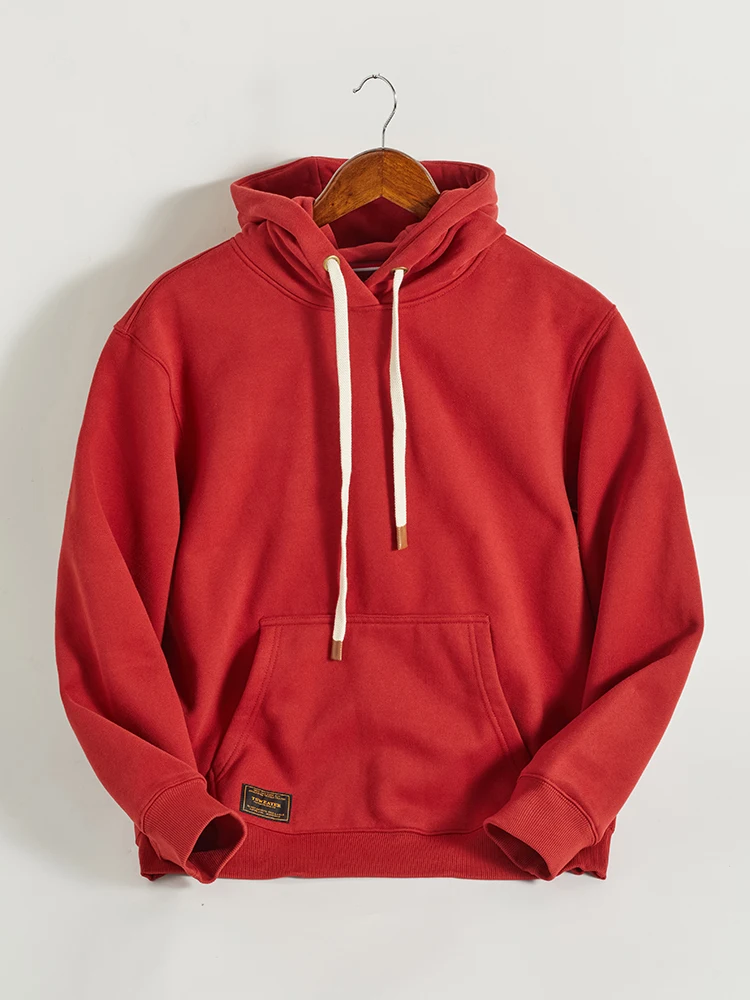 Autumn Winter American Retro Hooded Kangaroo Pocket Sweatershirts Men's Fashion Loose Casual Heavyweight Velvet Pullover Hoodies