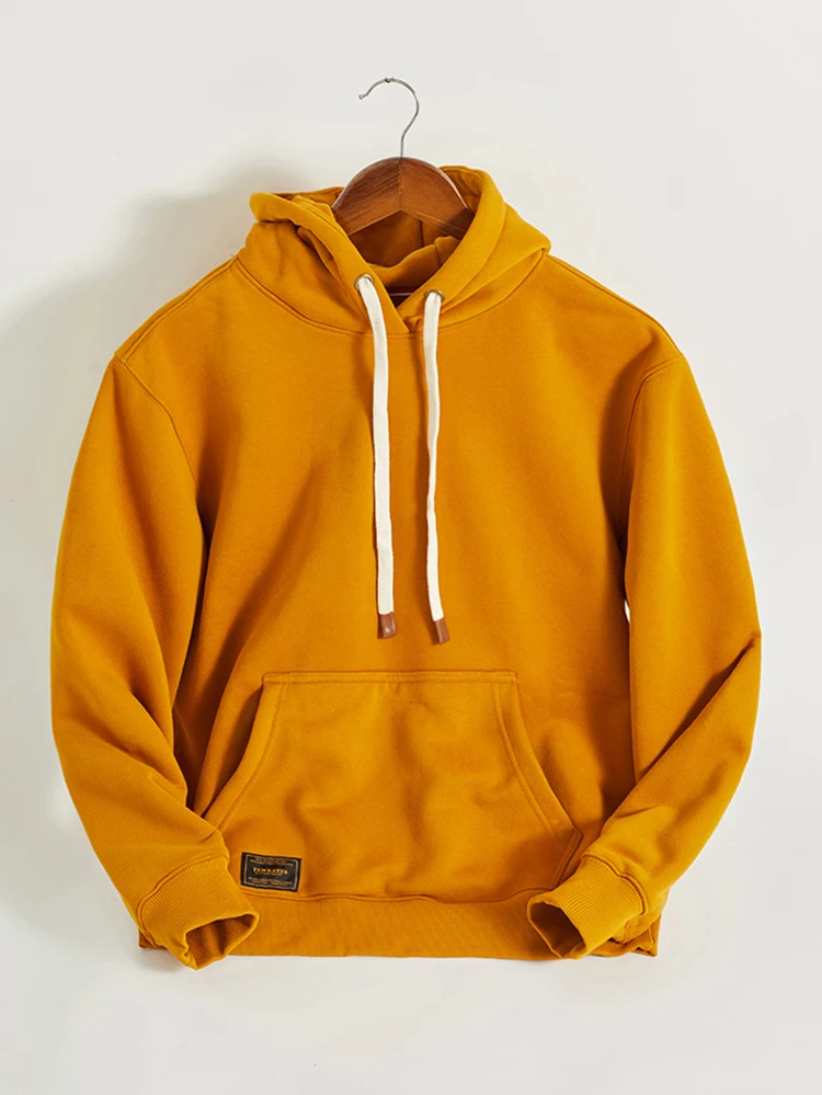 Autumn Winter American Retro Hooded Kangaroo Pocket Sweatershirts Men's Fashion Loose Casual Heavyweight Velvet Pullover Hoodies