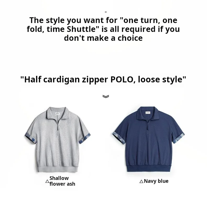 Maden Vintage Half-Zip Boro Style Short Sleeve Polo Shirt Men's Summer Indigo Dyed Printed Loose Collar T-Shirt Casual Gray Tops