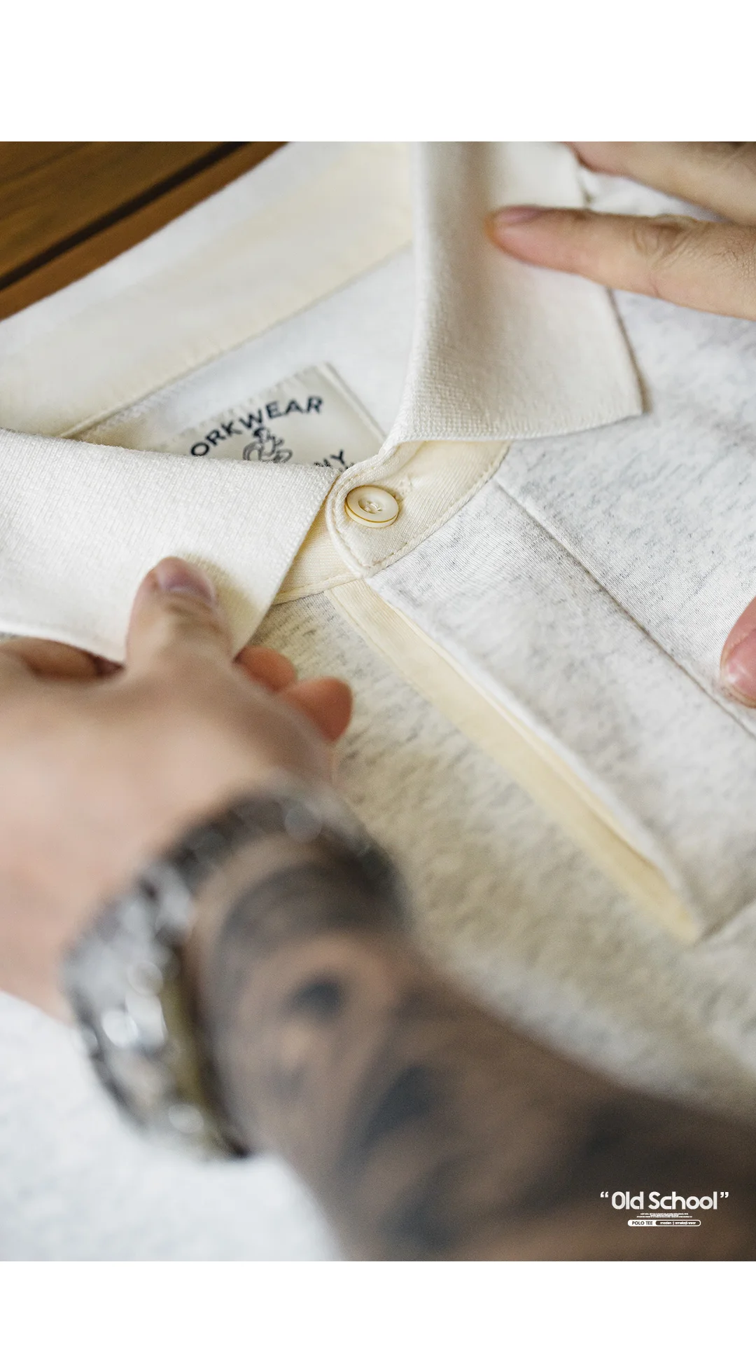 Maden Men's Knitted Short-sleeved T-shirt Heather Gray Color Polo Shirt Patchwork Pure Cotton Collar Summer Loose Fit Tee Tops