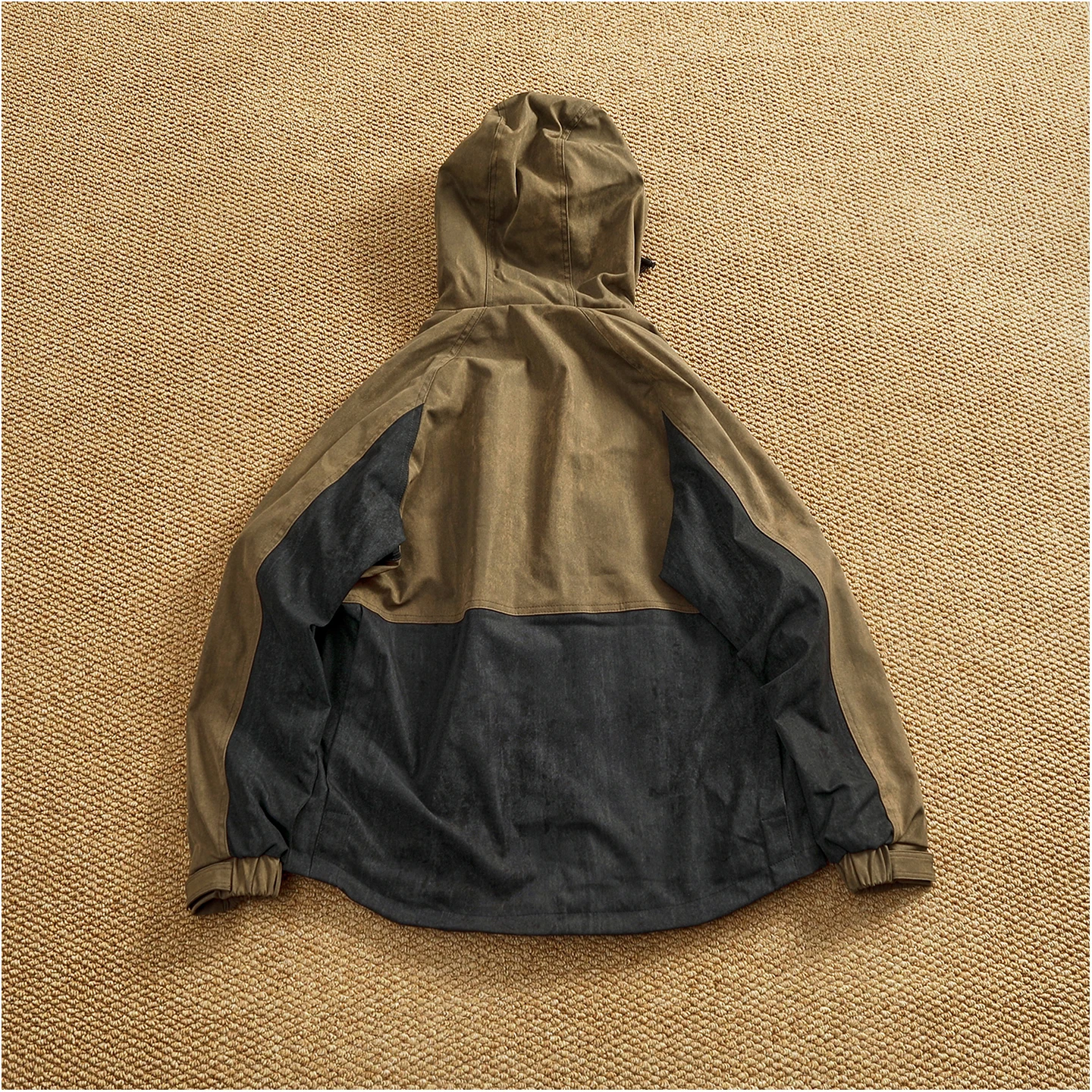 Winter velvet lining pocket work jacket men's hooded contrasting color stitching trendy functional cotton top