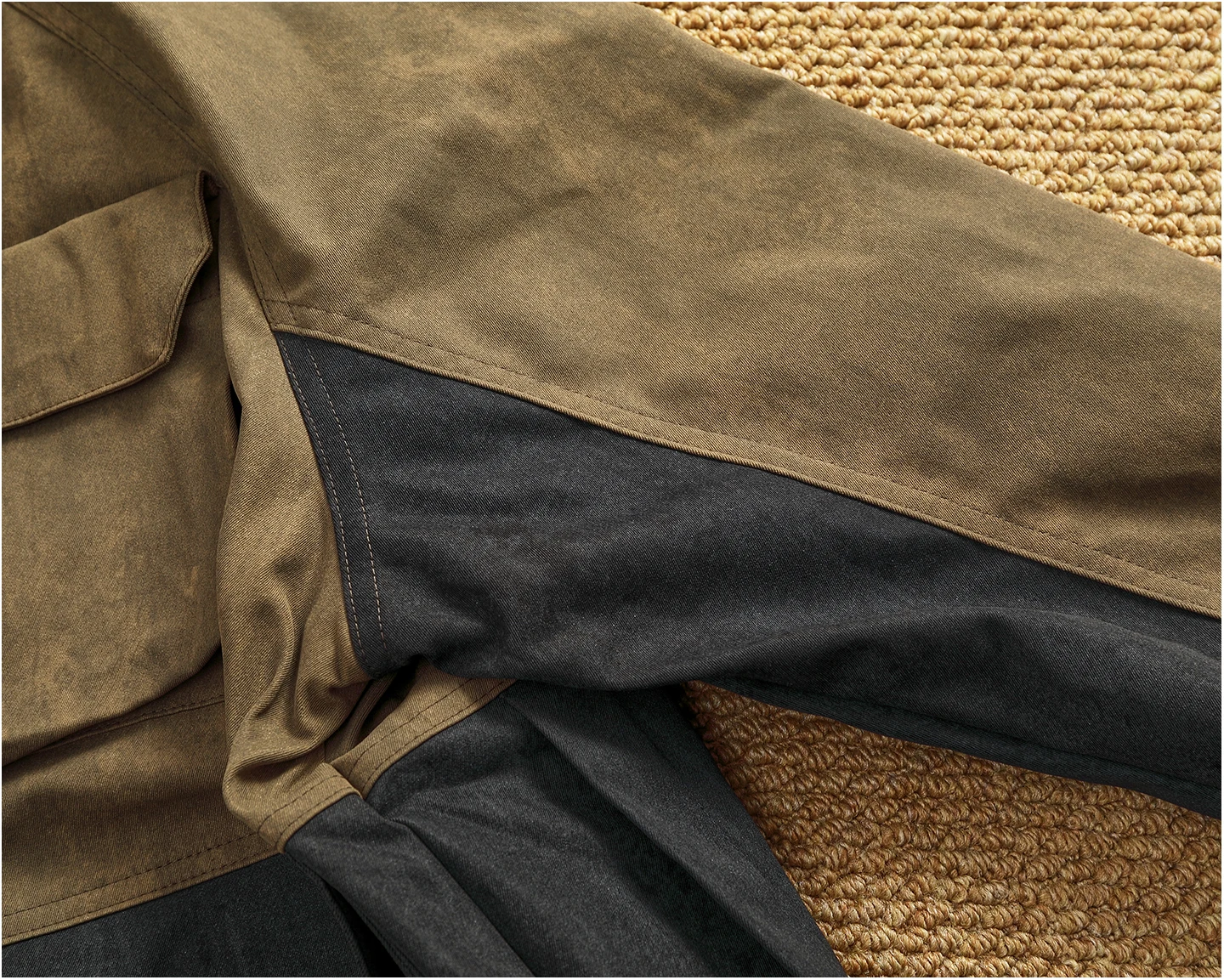 Winter velvet lining pocket work jacket men's hooded contrasting color stitching trendy functional cotton top