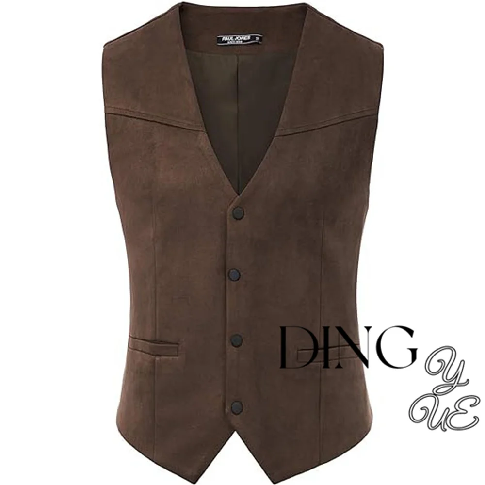 Men's suede leather suit vest casual western vest V-neck snap button placket sleeveless jacket