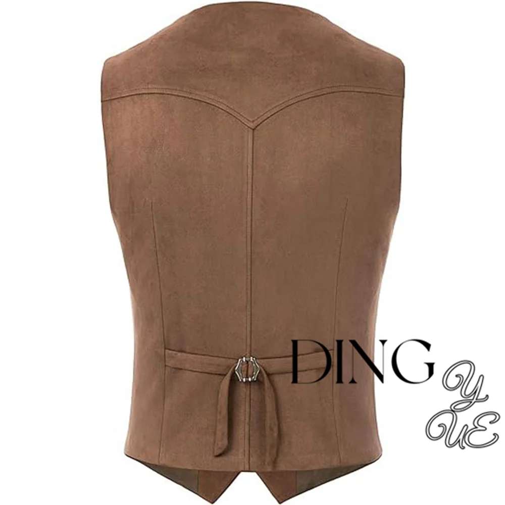 Men's suede leather suit vest casual western vest V-neck snap button placket sleeveless jacket