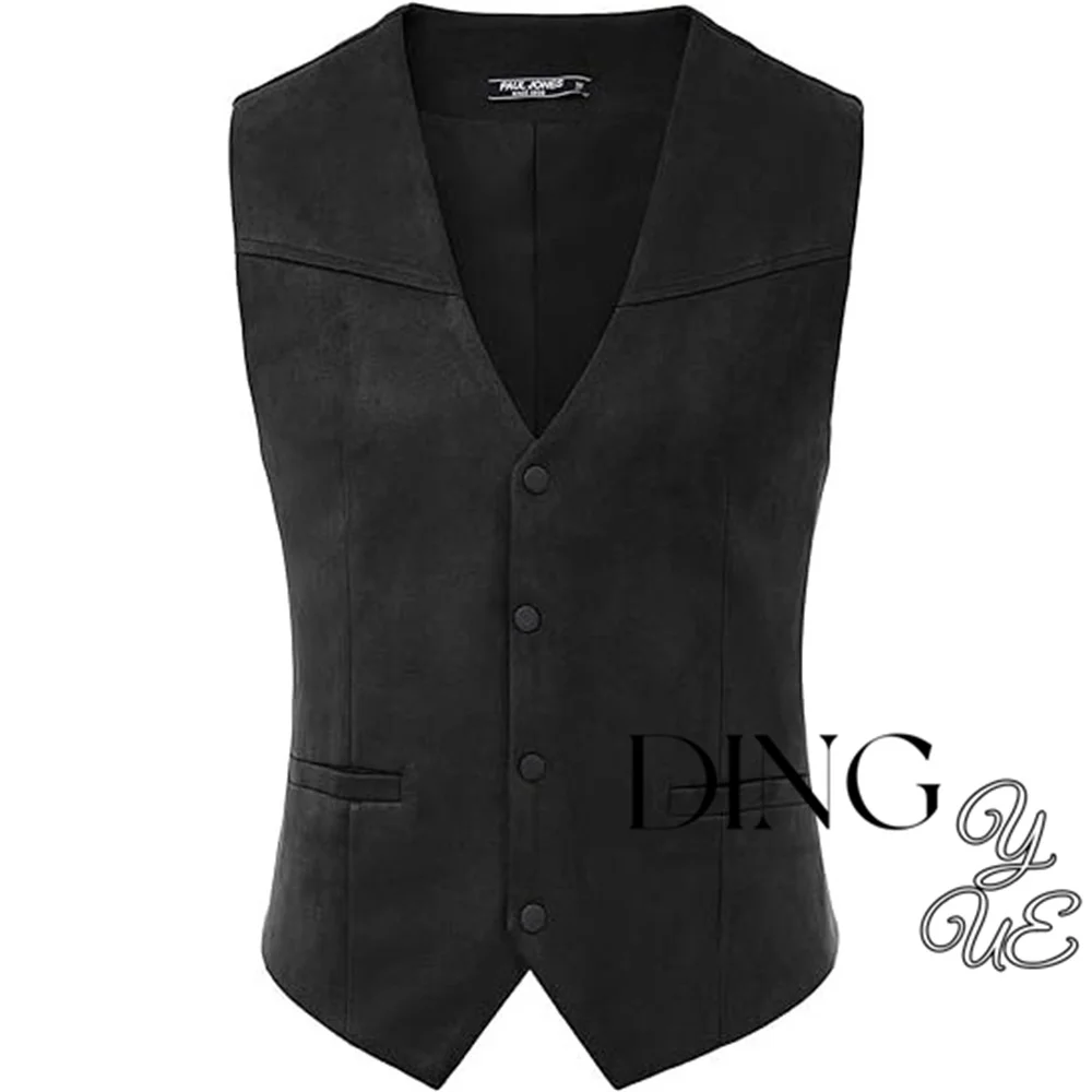 Men's suede leather suit vest casual western vest V-neck snap button placket sleeveless jacket