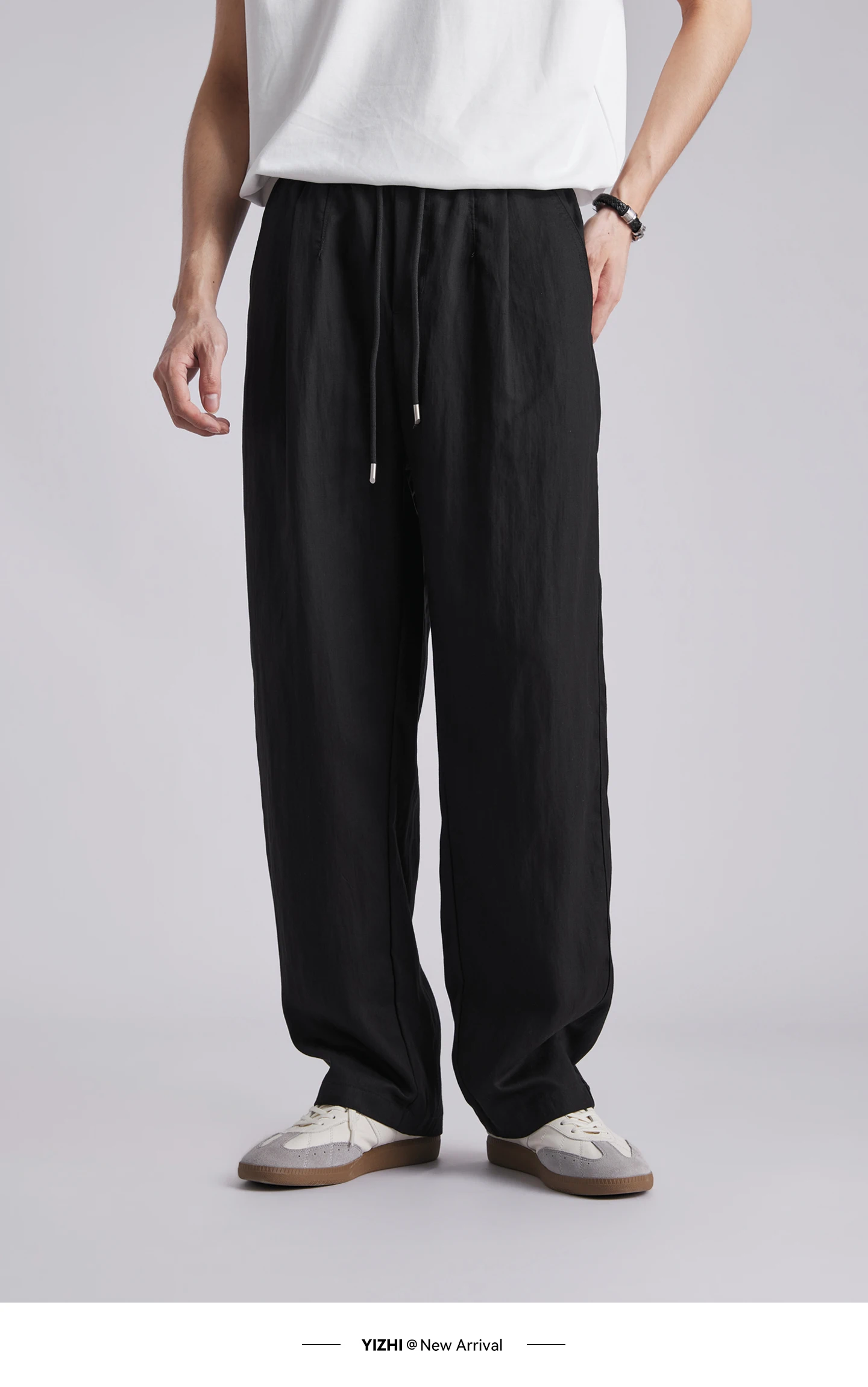 Fashion Men's Lyocell Ice Silk Draped Curved Casual Pants 2026 Summer Solid Loose Breathable Commuter Wide Leg Trousers