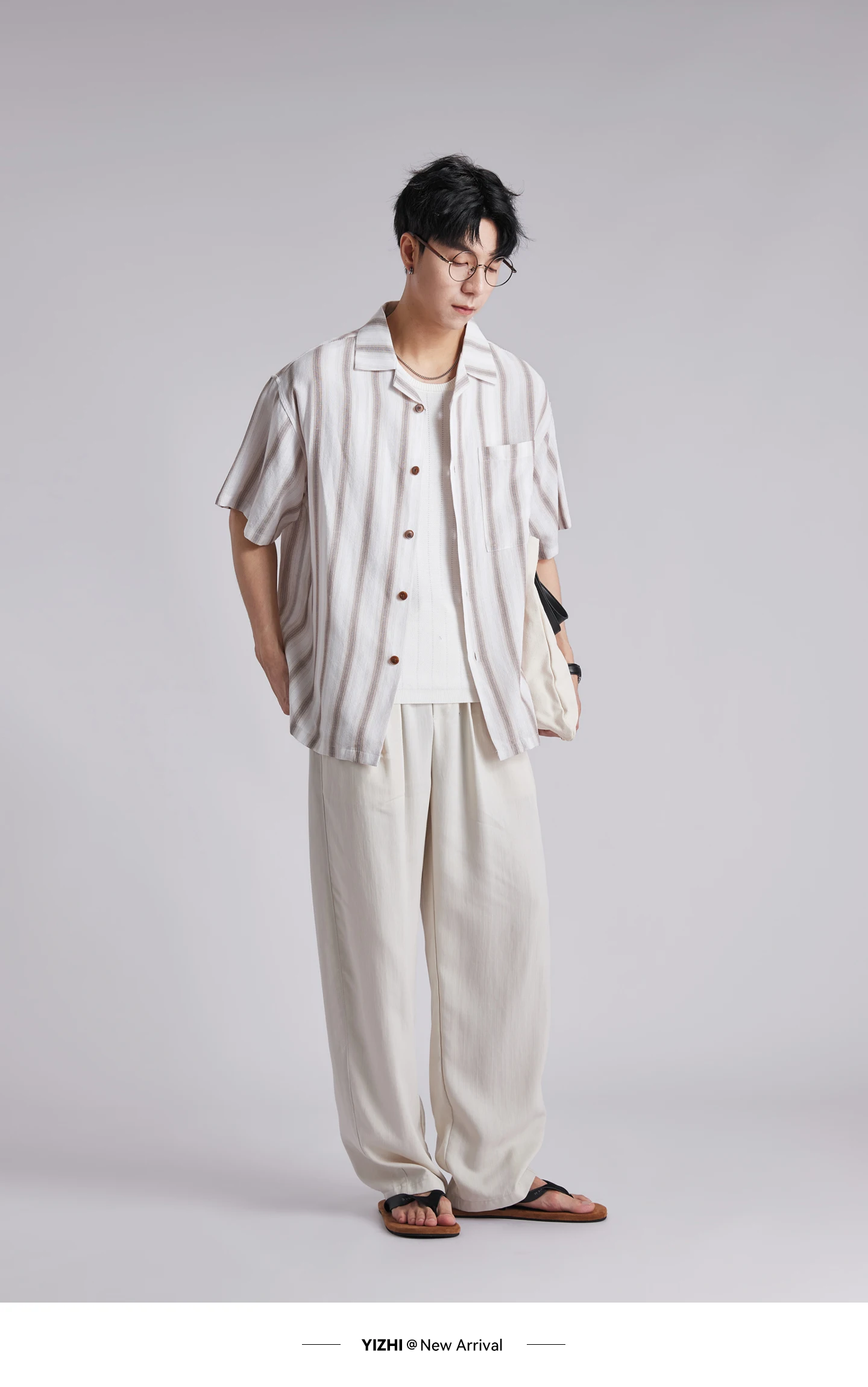 Fashion Men's Lyocell Ice Silk Draped Curved Casual Pants 2026 Summer Solid Loose Breathable Commuter Wide Leg Trousers
