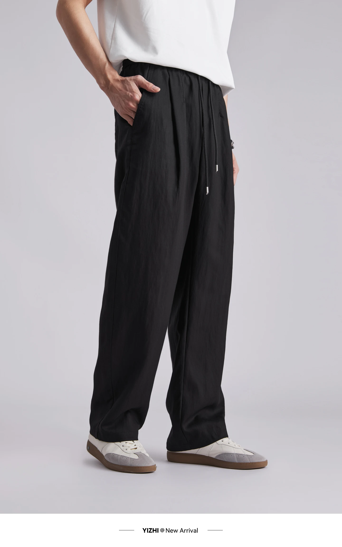 Fashion Men's Lyocell Ice Silk Draped Curved Casual Pants 2026 Summer Solid Loose Breathable Commuter Wide Leg Trousers