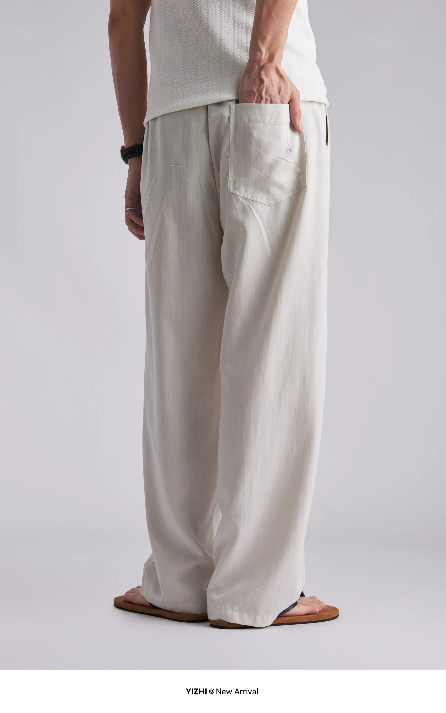 Fashion Men's Lyocell Ice Silk Draped Curved Casual Pants 2026 Summer Solid Loose Breathable Commuter Wide Leg Trousers