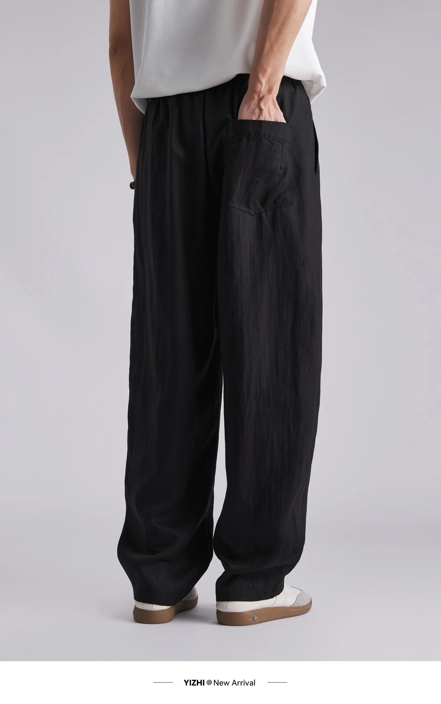 Fashion Men's Lyocell Ice Silk Draped Curved Casual Pants 2026 Summer Solid Loose Breathable Commuter Wide Leg Trousers