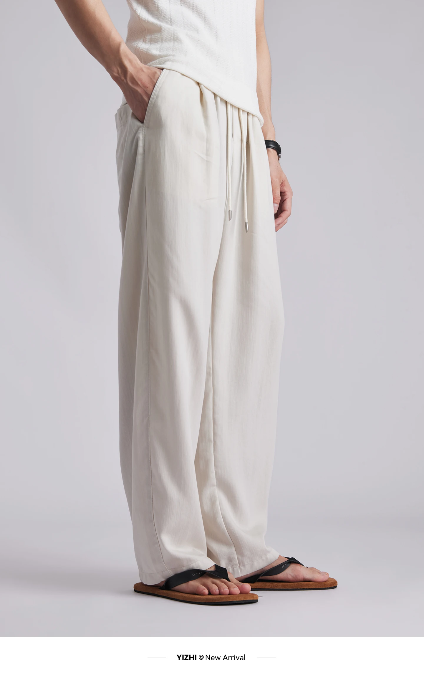 Fashion Men's Lyocell Ice Silk Draped Curved Casual Pants 2026 Summer Solid Loose Breathable Commuter Wide Leg Trousers